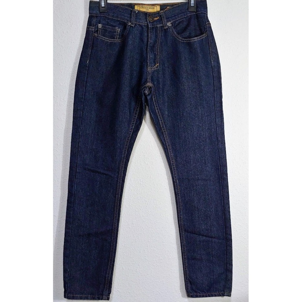 Vintage Genes 1991 Mens Slim Straight 28 x30 Jeans Dark Indigo Blue Denim Pants - Picture 1 of 13